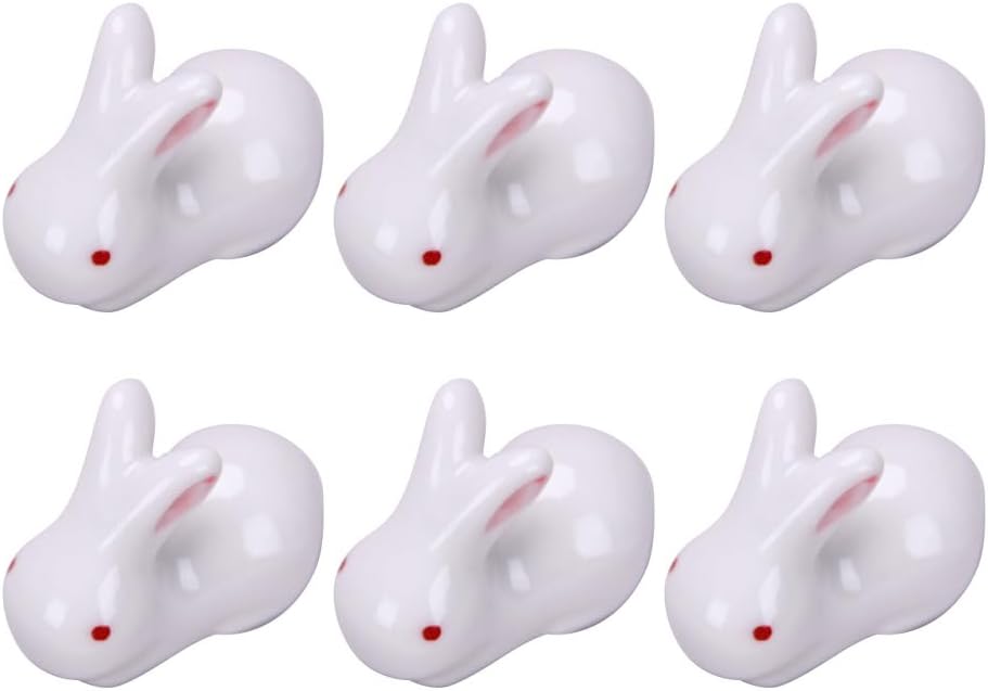 BESTOYARD 6 Pcs Ceramic Rabbit Chopstick Holders Cute Bunny Utensil Rests for Home Dining Table Kitchen Decor Easter Party Accessories