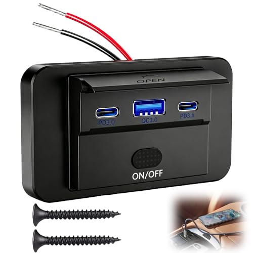 Prise USB 90W Encastrable 12V Chargeur Voiture Double USB C 36W QC3.0 18W