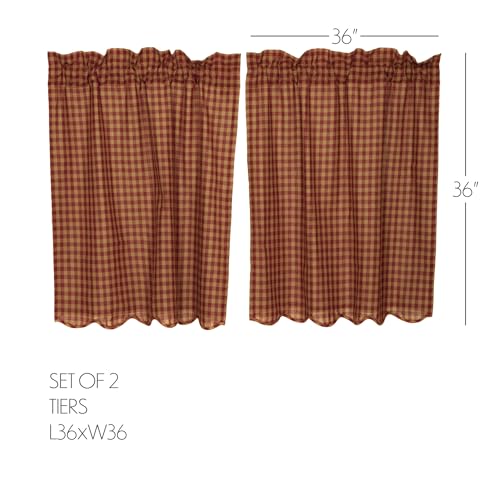 VHC-Brands-Burgundy-Check-Primitive-36×36-Tier-Pair-Red-Rod-Pocket-Cotton-Kitchen-Window-Curtains VHC Brands Burgundy Check Primitive 36×36 Tier Pair Red Rod Pocket Cotton Kitchen Window Curtains