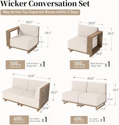 Image of 6-Piece Patio Sectional Furniture Set with 10 inch Thick Cushions | Outdoor Yellow Rattan Wicker Sofa. L Shaped Modular Conversation Set. Wide Arm +Low Profile Couch. for Deck Lawn Garden Porch