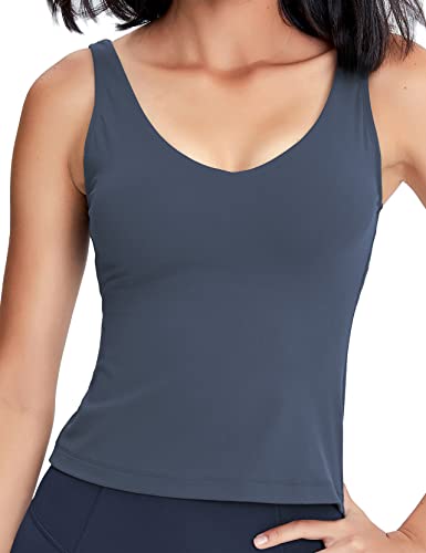 Image of POSHDIVAH Longline Sports Bra Workout Tank Tops | Padded, Removable Pads, Built in bra, Wirefree, Buttery Smooth, Soft, Fitness, Running, Yoga, Wide Straps, U-back