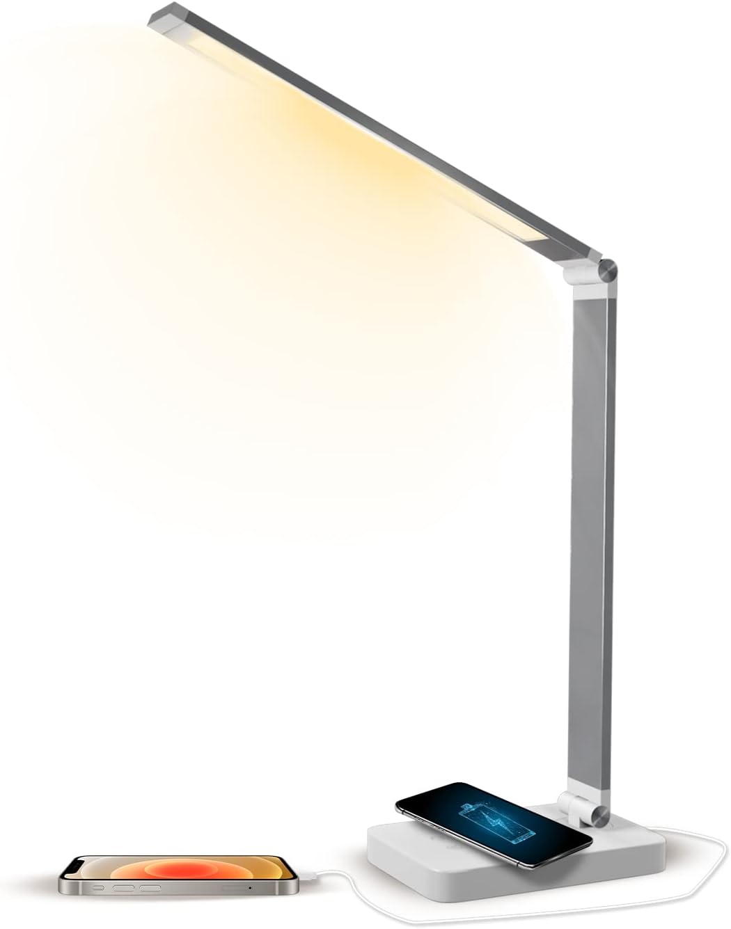 WBM Smart LED Table Lamp, Foldable Desk Lamp with Wireless Charger & USB Port, 3-Brightness Levels, for Home & Office
