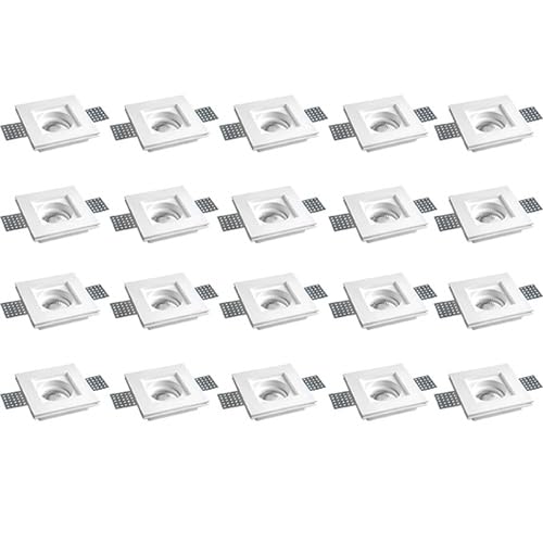 AERREGI PORTAFARETTI IN GESSO SET DA 20 PEZZI | QUADRATI 10x10 cm ADATTO PER LAMPADE GU10 E MR 16 | COMPLETO DI FERMA FARETTO E PORTALAMPADA| QUADRATI AD INCASSO PER SOFFITTI