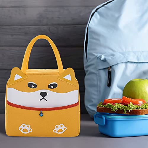 Image of House of Quirk Oxford Cloth+ Thermal Insulation Material Insulated Reusable Lunch Bag Tote Bag For Women Printed Lunch Bag For School Picnic Office Outdoor Gym (Yellow White Dog), 5 Liters