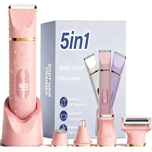 XkuiHF 5 en 1 Rasoir Electrique Femme, Tondeuse Maillot humide/sèche, étanche IPX7, Tondeuse Femme Intime pour le visage, les aisselles, les jambes, les bras...