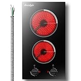 Cooksir 2 Burner Electric Cooktop - 12 Inch Built-in Electric Stove Top 3000W, Radiant Electric Stovetop with 9 Power Level, Knob Control, Auto Shut Down Protection, 220-240V Hard Wired (No Plug)