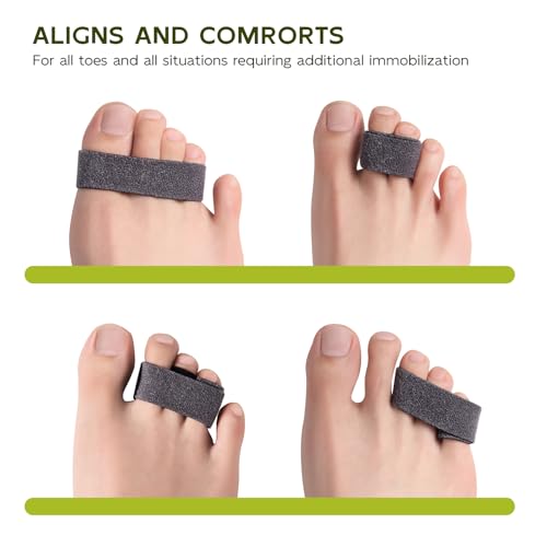 Image of Bukihome Hammer Toe Straightener - Reusable Fabric Toe Wraps Protect and Straighten Hammertoes - Toe Corrector for Men and Women - Realign Bent, Curled, Crooked, Claw, Hammer Toes (Dark Gray, 6 Pack)
