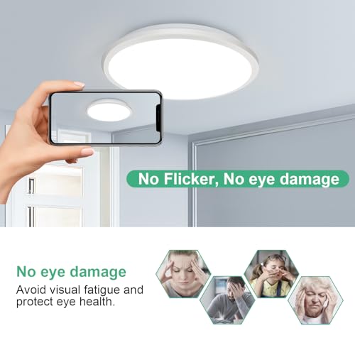 DELIPOP 2 Pack 12 Inch Ceiling Light, 24W Dimmable & 3000K-4500K-6000K 3 Color Selectable Ceiling Light for Indoor/Outdoor, Round Light Fixture for Bathroom, Bedroom, Kitchen, Hallway, Balcony by DELIPOP - Image 6