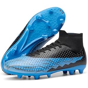 DREAM PAIRS Men's Firm Ground Soccer Cleats High-top Football Cleats FG/AG Professional Training Outdoor Lightweight Soccer Shoes 8.5 Black/Royal Blue