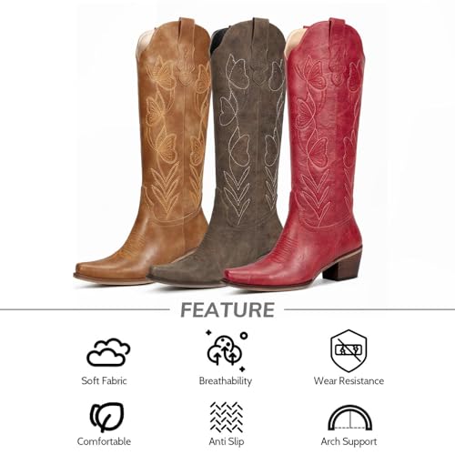 Image of wetkiss Knee High Cowboy Boots for Women, Stable and Comfortable | Western Style,Cowgirl Boots,Versatile,Pull On,Various Occasions,Non-slip Sole,Bohemian Rural Style