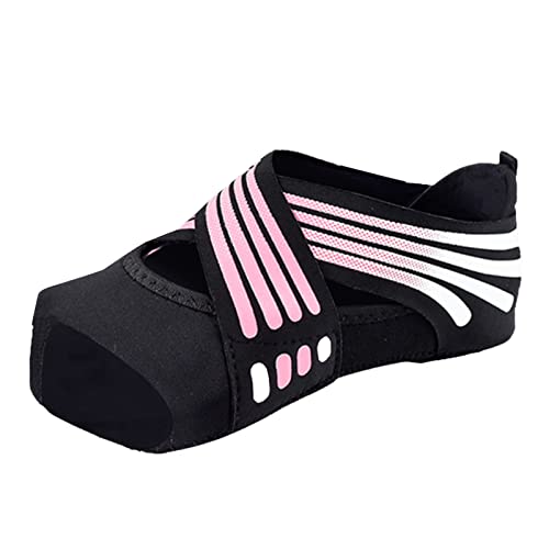 Gsheocm Zapatillas de cuña para mujer, calcetines deportivos antideslizantes para yoga, asas sin dedos, zapatos de baile, correas elásticas, pilates, zapatillas de ballet, vendas de pie de danza,