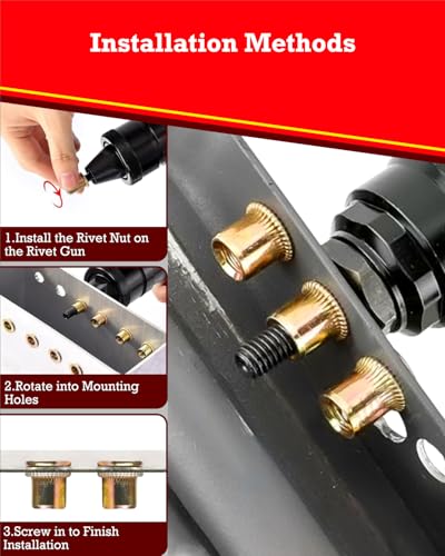 YOOPIN 250 Stück Nietmuttern Kit, Kohlenstoffstahl Farbe Zink Blindnietmuttern Set, Nietmuttern Sortiment M3 M4 M5 M6 M8 M10, Gewindenieten für Bleche, Elektrogeräte und Industrieprodukte