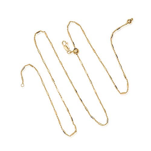 SEA OF ICE Sterling Silver 1mm Diamond-Cut Bar Station Rolo Chain Adjustable Necklace For Women, Size 22" Italy2