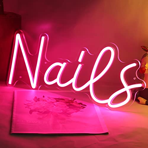 Image of Planzo Nails LED Neon Light Sign Cool Girls Bedroom Beauty Salon Wall Decor | Business Neon Sign Decor, Studio Stores Barber Shops Neon Light, Boss Lady Birthday Christmas Gift, USB, 15.75 inchx6.34 inch Pink