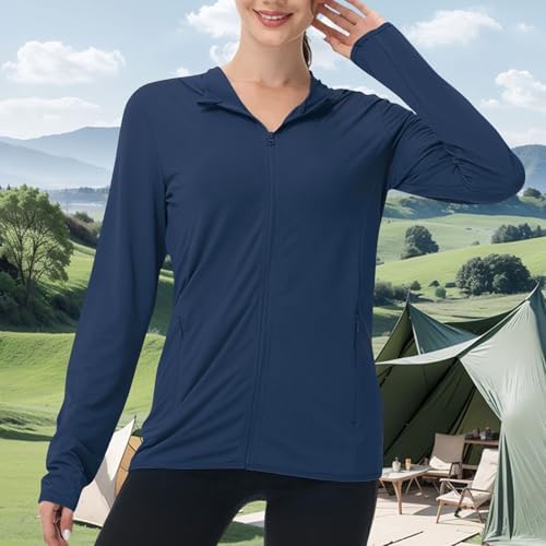 Womens Sun Shirts Full Zip UPF 50+ Sun Protection Hoodie Jacket Lightweight Quick Dry Long Sleeve Hiking Gym Jacket