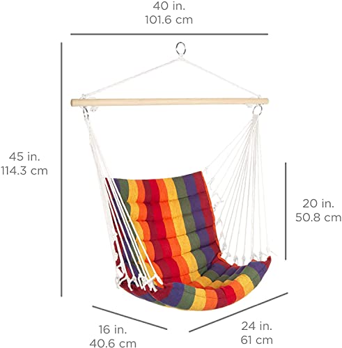 Abccanopy Hanging Cotton Hammock Chair With 40In Wooden Spreader Bar For Deck, Patio - Multicolor #TOP1