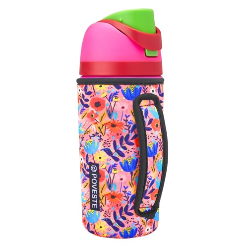 Image of Water Bottle Sleeve with Handle for Owala Kids FreeSip 16 oz, Water Bottle Scratch Resistant Sleeve, Neoprene Cover Compatible with Owala 16 oz for Boys Girls to School Travel (Abstract Flower)