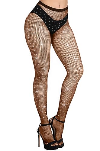 Image of Betteraim Women's Rhinestone Fishnet Tights Sparkle Fishnet Stockings Carnival Glitter Tights