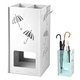 VeftBltrem Porte Parapluie Blanc – 2 Zones Séparées, 4 Crochets, Design Ajouré Anti Odeurs – Porte Parapluies Rectangulaire avec Bac d’Égouttement pour Entrée, Couloir, Bureau – 25x43x15 cm