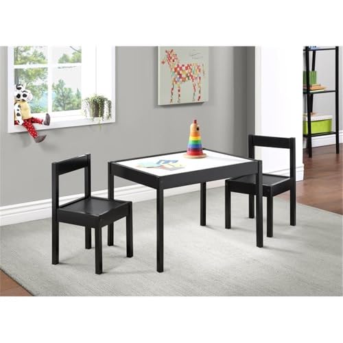 Pemberly Row 3-Piece Wood Dry Erase Kids Table & Chair Set in Black