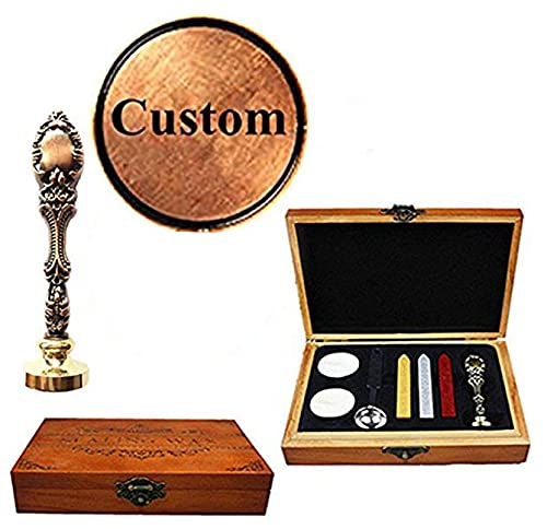 MNYR Vintage Customize Personalized Custom Monogram Letter Logo Design Sealing Wax Seal Stamp Wedding Invitations Christmas Wax Stamp Red Brass Metal Handle Candle Melting Spoon Wood Gift Box Set