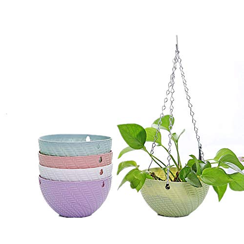 Hanging Planters Set of 5 Flower Pots Indoor Outdoor Planting or Storage,Succulent Plants or Water Plants Garden Planters for Plants,Self-Watering Flower Pot Container -with Chain (5 Colors)