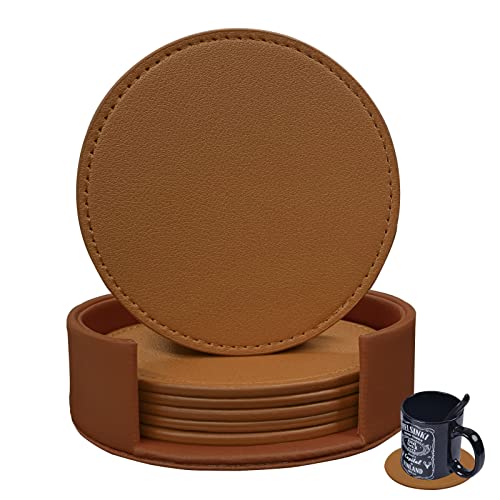 RICHSUM Lot de 6 dessous de verre en cuir avec coutures – Protection anti-éclaboussures pour table et bureau – Résistants et antidérapants – Parfaits pour les tasses à café en verre et les tasses – 10