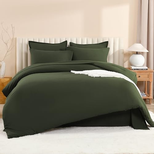 Image of Litanika Comforter Full Size Set Olive Green - 7 Pieces Bed in a Bag Full Bedding Comforter Sets, Plain Lightweight Bed Set with Comforter, Sheets, Pillowcases & Shams