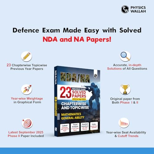 Image of PW NDA Book 2026 - NDA /NA 23 Previous Years Solved Papers (2014-Sept 2025) | Chapterwise & Topicwise 7500+ PYQs | Maths & General Ability (GAT) | NDA PYQ Question Bank