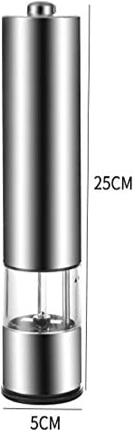 Electric Pepper Grinder or Salt Grinder - Battery Operated Stainless Steel Pepper Mill with- One Handed Operation