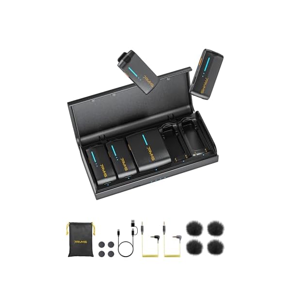 iRay DW40 Four-Channel Wireless Lavalier Microphone with Charging Case, Noise Cancellation, 656ft Range, 12.5H Working, Lav Mic for Camera, iPhone, Android Phone, Vlogging, Streaming(4TX+1RX)