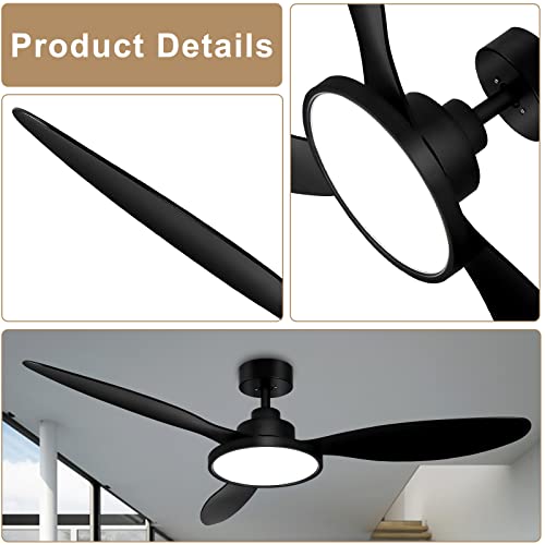 Ohniyou 52 Inch Ceiling Fan With Light And Remote Control, Black Outdoor Ceiling Fan For Patios, Modern Industrial Indoor Dc Motor 3 Blade Ceiling Fan For Living Room Bedroom Gazebo Restaurant #TOP1