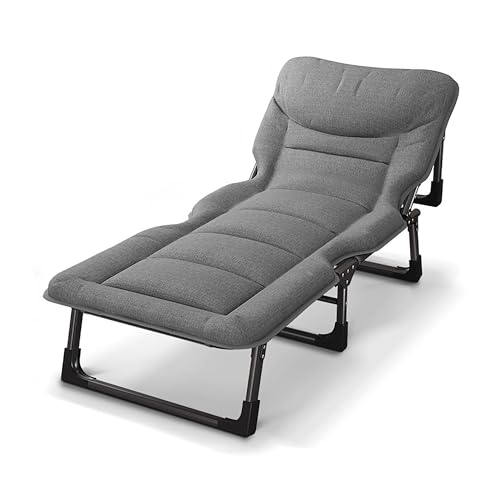 Cuna plegable de camping, silla reclinable ajustable de 4 posiciones con almohada, cama portátil para dormir, para exteriores, hogar, oficina, fácil instalación y diseño ligero