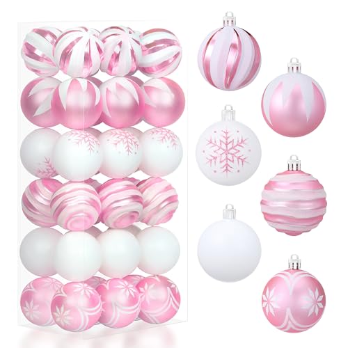 JOIEDOMI 36-teiliges rosa und weißes Weihnachtskugel-Ornament-Set, 6...