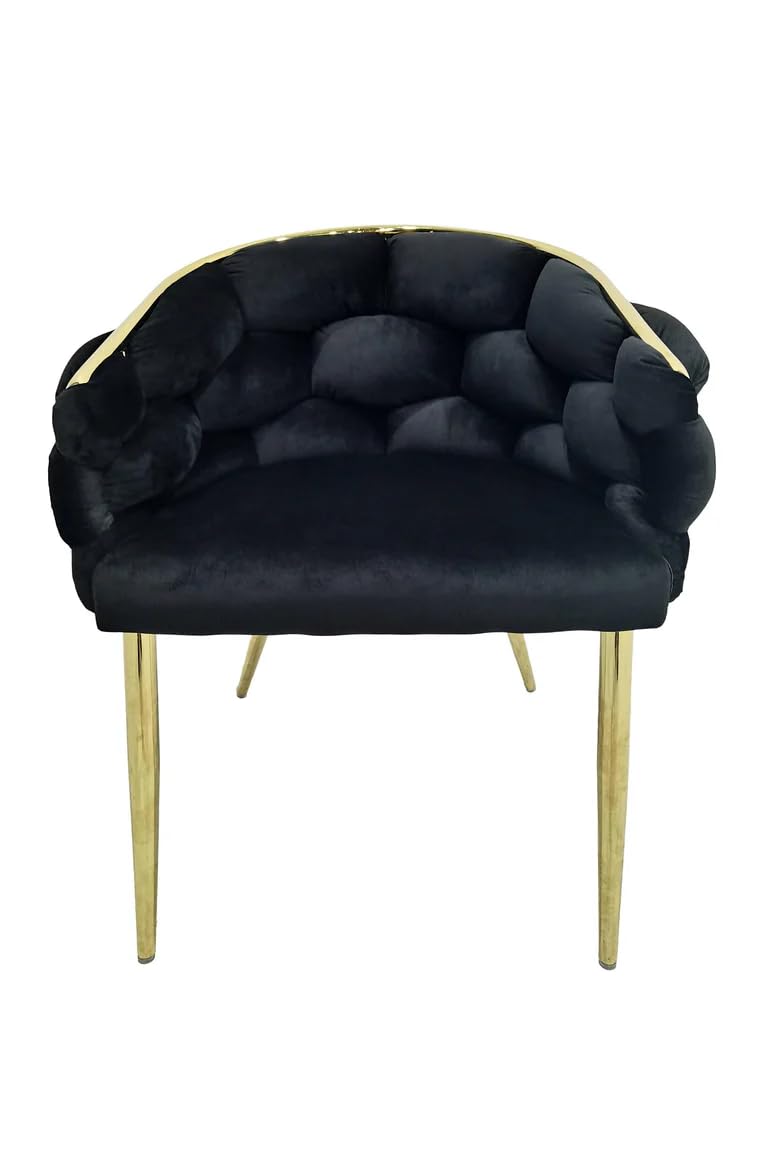 POLTRONA IN VELLUTO PER SOGGIORNO O SALA DA PRANZO, SEDIA IN VELLUTO LUSSUOSA GAMBE IN ORO (Nero)