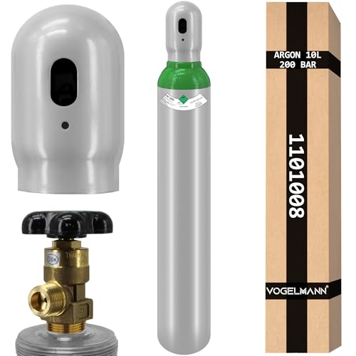 Bouteille de gaz Argon 4.8 de 10 litres, 200 bars, gaz de protection pour soudage TIG, argon de haute pureté pour les travaux de soudage professionnels, bouteille de...