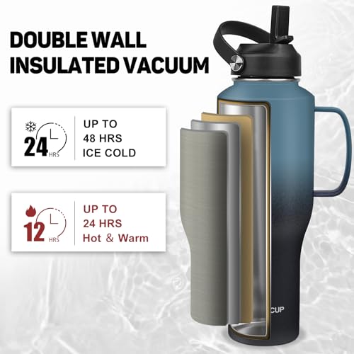 Image of ABOTOCUP Water Bottle 40oz, Insulated Tumblers with Handle & Straw Lid, Insulated Water Bottle Fits in Cup Holder, Double Wall BPA-Free, Stainless Steel Travel Cup Leak-proof to Keep Cold 24H&Hot12H