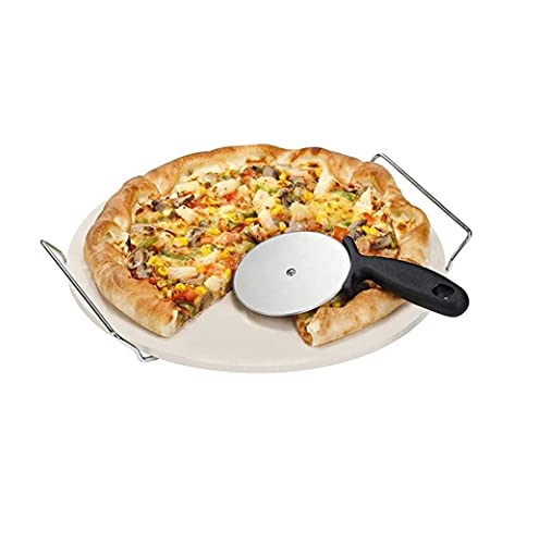 13 inch Pizza Stone Double-Sided with Pizza Cutter Included - Cordierite Grilling Stone Perfect for Oven, Grill or BBQ - Large Heavy Duty Baking Stone with Heat Retention