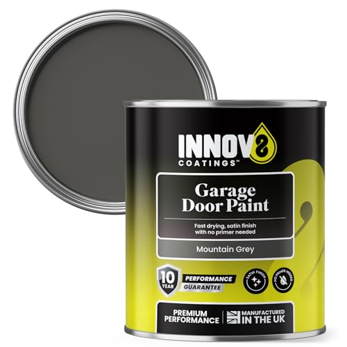 INNOV8 COATINGS GARAGE DOOR PAINT - 750 ml - DIY - NO PRIMER OR TOP COAT - SATIN - FAST DRY - EXTERIOR DOOR PAINT - Metal & uPVC - Mountain GREY - Industrial Roller Shutters