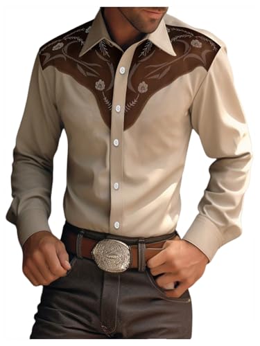 Men's Graphic Button Down Shirts Vintage Western Cowboy Collared Long Sleeve Shirt Top
