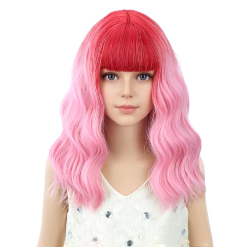 Image of PATTNIUM Pink Ombre Short Curly Wig with Bangs