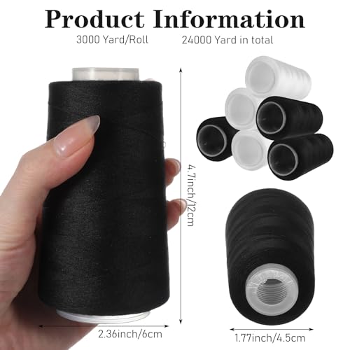 Hilo de costura negro y blanco 8 pcs, 3000 yd cada uno miniatura 2