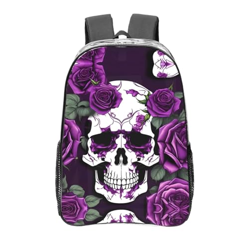 Sac à dos transparent avec poches imprimé squelette sac à dos de sport décontracté noir