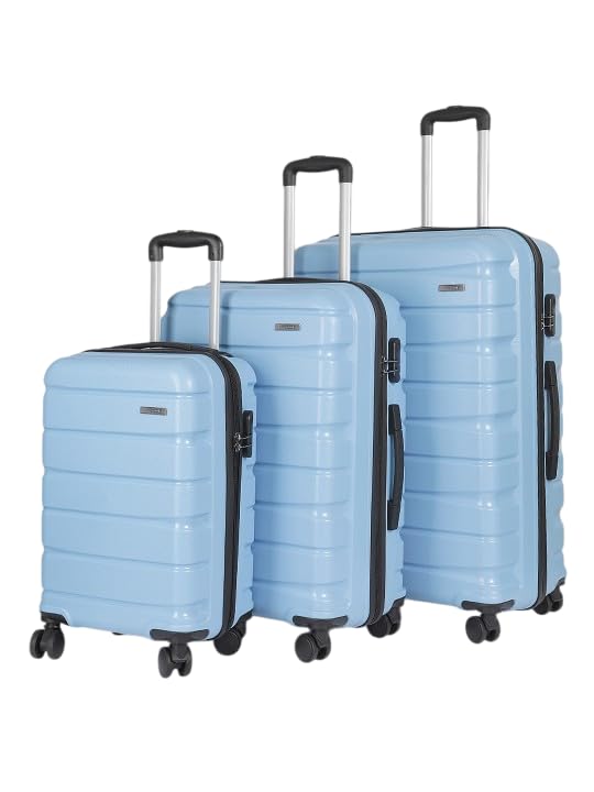Image of Teakwood Small-Medium-Large 8 Wheels Trolley Bag, Hard Cabin with Zipper Closure, Adjustable Push Button & Cross Side Strap, TSA Lock System 360 Degree (Set of 3, Powder Blue)