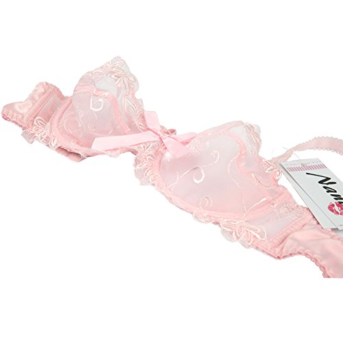 Nanier Women's Thin Transparent Lace Bra Set Pink 36A #TOP7