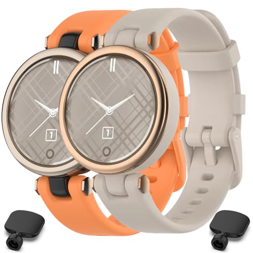 Alisitina Compatible With Garmin Lily Bands, 14.2mm Width Soft Silicone Band with Installation Tools for Garmin Lily Smartwatch (Sand Gray_Orange)