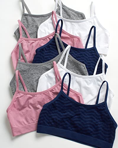 Rene Rofe Girls' Training Bras - 8 Pack 4-Way Stretch Seamless Comfort Cami Bralettes with Spaghetti Straps (Sizes: M-XL)3