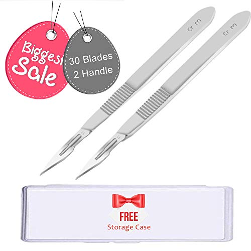30 Pieces Scalpel Sterile Blades #11 with 2 Pack #3 Metal Scalpel Knife Handle & Storage Case, for Biology Lab Anatomy, Practicing Cutting, Medical Student, Sculpting, Repairing, Crafts, Leather - Thumbnail 5