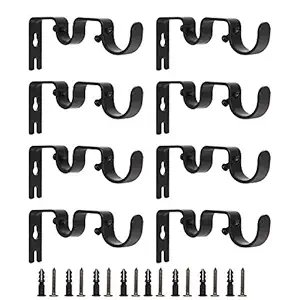 ZOEYES 8 Pack Heavy Duty Double Curtain Rod Brackets for 1 and 5/8 Inch Rod, Wall Mount Curtain Rod Holders for Curtain Rods and Drapery Rod, Black
