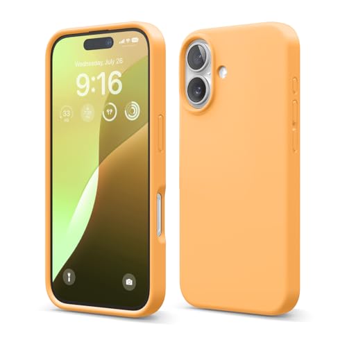 Image of elago Compatible with iPhone 16 Case, Premium Liquid Silicone Case, Full Body Protective Cover, Shockproof, Slim Phone Case, Anti-Scratch Soft Microfiber Lining, 6.1 inch (Orange)